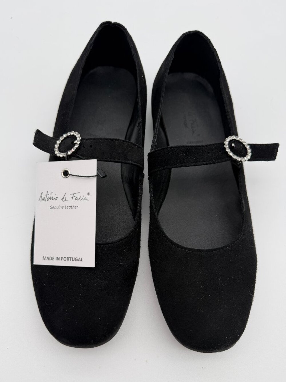 Mary Jane Black Flats Suede-like Upper, Rhinestone Buckle NWT, US7, EU3
